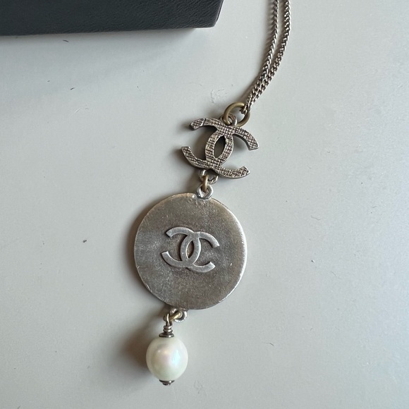 Chanel Vintage Silver Tone Logo and Medallion Pendant Necklace - Picture 3 of 7
